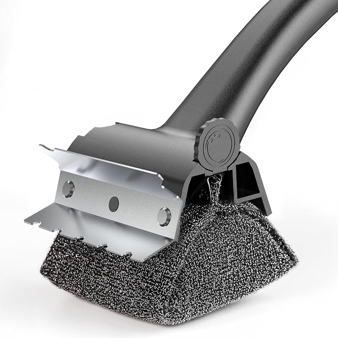 Grill Brush for Outdoor BBQ - Replaceable Bristle Free Heading and Reinforced Scraper - Safe BBQ Brushes for Porcelain/Gas/Charcoal/Smoker/Cast Iron Grill - Cleaning Brush(Black)