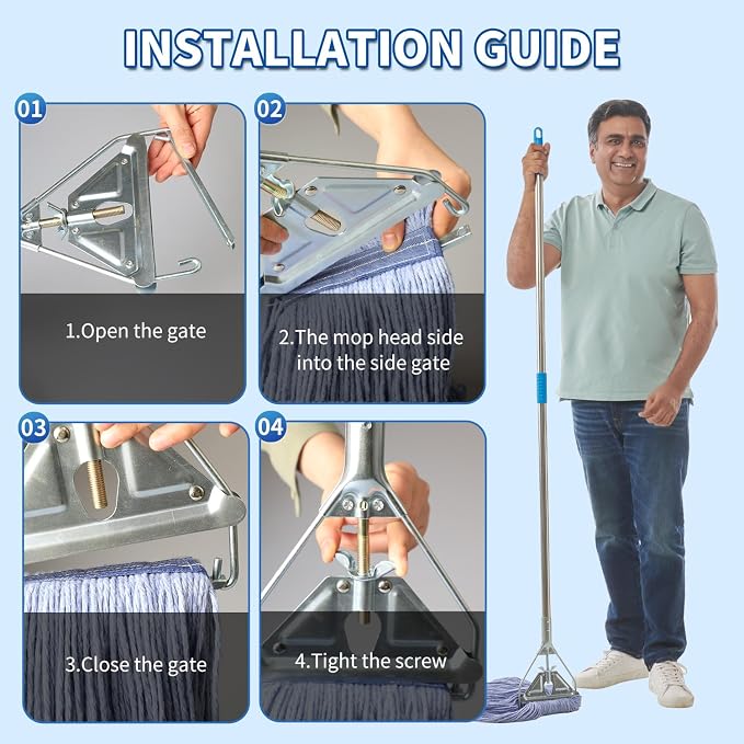 Midoneat Heavy Duty Loop End String Mop, 67Inch Stainless Steel Handle, Commercial Industrial Grade Mop for Floor Cleaning, 2 Packs