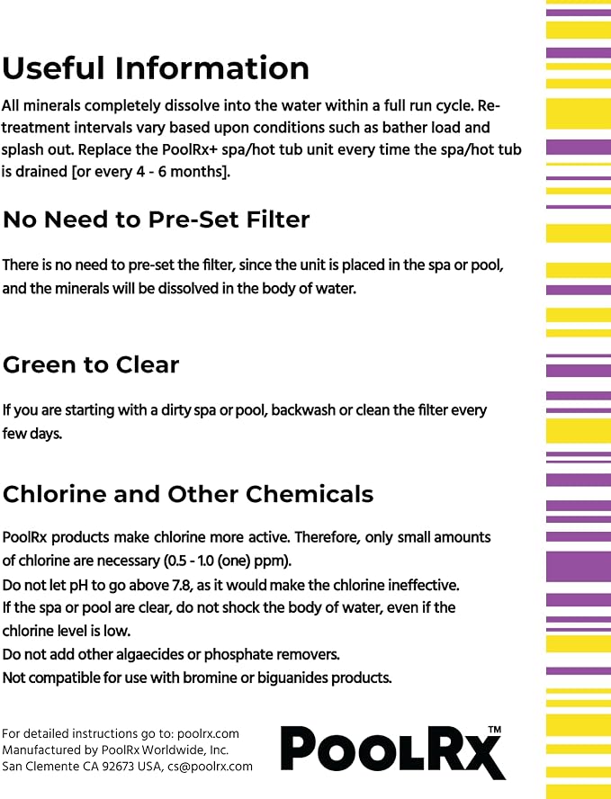 PoolRx+ Mineral Algaecide 4-Unit Pack, up to 6-Month Algae Control, for 400-1,000 gallons, Purple & White, New Formula with Silver.