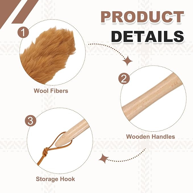 uxcell Wool Duster, 24.4" Natural Feather Cleaner Household Cleaning Duster with Solid Wooden Handle for Cleaning Fans Window Blinds Shelves Furniture, Light Brown