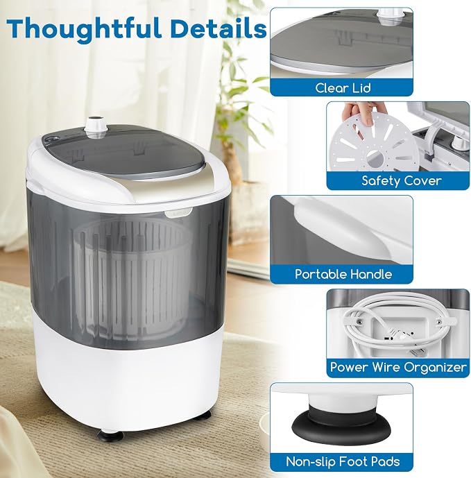 MEDIMALL GX24977-PE, Mini Washer and Spinner Combo, 5.5lbs, Semi-automatic Compact Laundry Apartment Dorm RV Portable Washing Machine, 5.5 LBS Capacity