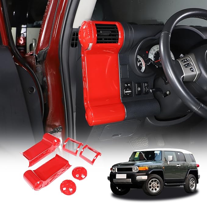 ABS Car Dashboard Side Air Outlet Frame Decorative Panel for Toyota FJ Cruiser (XJ10) 2007-2022 A/C Air Vent Kit Interior Accessories (Red)