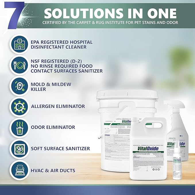 Vital Oxide Disinfectant, Deodorizer, Cleaner, Food-Contact Sanitizer, Virucide – (EPA registration #82972-1) – Kills Mold & Mildew, Eliminates Odors -1 Gallon