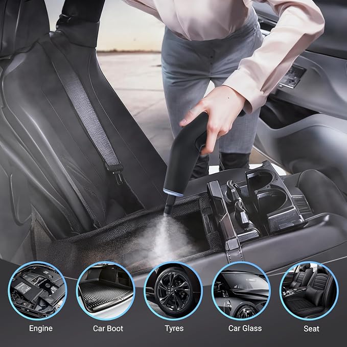 Heapsion Steam Cleaner, Steamer for Cleaning with 15s Fast Heat-Up, 6 Adjustable Levels, 12-Piece Accessories, 1500W Portable Steam Cleaner for Grout, Tiles, Kitchen, Car Detailing, Black and White