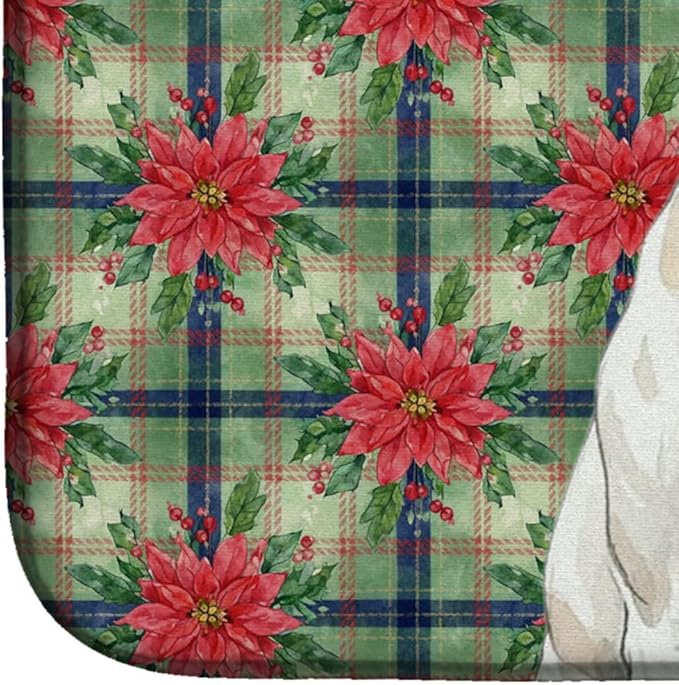 Caroline's Treasures Dogo Argentino Christmas PoinsettIas Dish Drying Mat Absorbent Dish Drying Mat Pad for Kitchen Counter Dish Drainer Mat for Countertop, 14 x 21", Multicolor