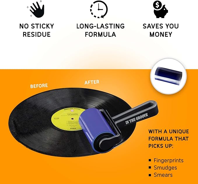 Screen Cleaner In The Groove Vinyl Roller - Quick Cleaning Vinyl Records or LP Surfaces from Dust - No Need for Spray or Wipes - Liquid Free iPad Screen Cleaner - Washable & Reusable
