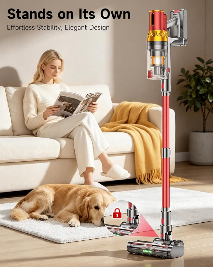 Cordless Vacuum Cleaner, 185AW Powerful Suction Vacuum Cleaner for Home, 65Mins Runtime Self-Standing Stick Vacuum, Anti-Tangled, Lightweight Vacuum Cordless for Home Hardwood Floor Carpet Pet Hair