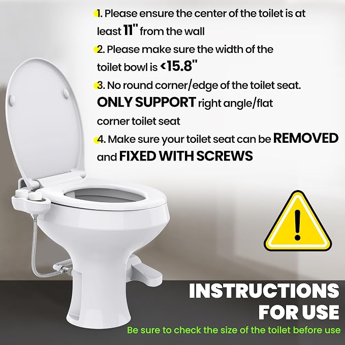 RV Bidet for Camper Toilet, Non-Electric Toilet Sprayer Attachment with Dual Nozzles, Adjustable Pressure, Front/Rear/Self Cleaning, Upgrade for Trailer, Motorhome, RV Bathroom (White-Black)