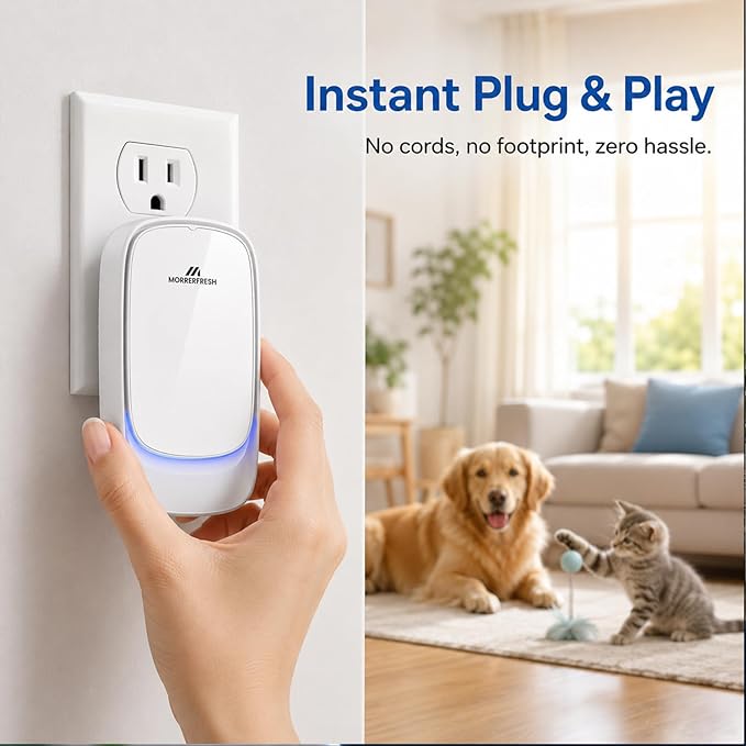 Air Ionizers, Plug in Negative Ion Air Purifier, Pet Odor Eliminator for Dogs/Cats, Ozone Free Quiet Air Freshener for Small Spaces/Cat Litter Room, Kitchen, Smoke Dust, Mini Air Cleaner