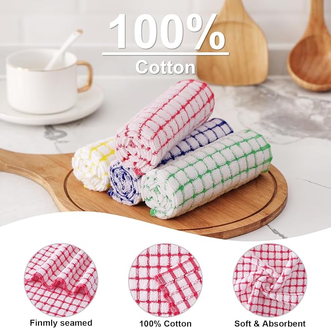 Kitinjoy Cotton 12 Pack Terry Kitchen Dish Cloths, 12 x 12 Inches Super Soft and Absorbent Dish Rags, Quick Drying Dish Towels for Washing Dishes, Red