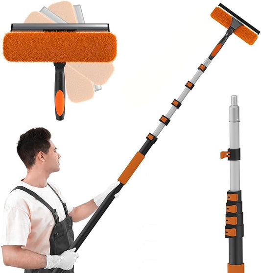 SISUPASSIE 30FT Reach 2-in-1 Window Squeegee, Professional Window Washing Kit with 5-24FT Extension Pole for Home, Indoor Outdoor Squeegee with Rotatable Head for High Windows
