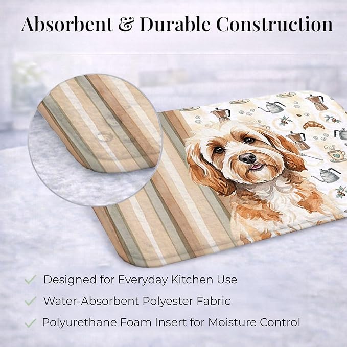 Caroline's Treasures Cavapoo Coffee Bar Dish Drying Mat Absorbent Dish Drying Mat Pad for Kitchen Counter Dish Drainer Mat for Countertop, 14 x 21", Multicolor