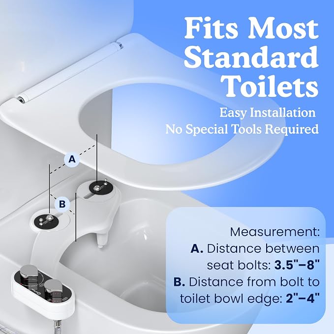 CLEAR REAR Bidet Attachment for Toilet Seat - Non-Electric with Self Cleaning Nozzles, Leak Proof Connectors, Adjustable Water Spray, Rear & Feminine Wash - Hygienic Bathroom Upgrades (2 Pack)