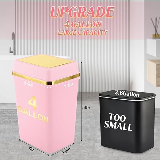 Bathroom Trash Can with Lid 4 Gallon Pink Trash Can Bedroom Trash Can Small Garbage Can with 150 Counts Trash Bags for Small Bathroom Bedroom Office