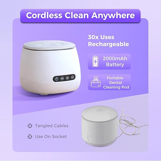 Ultrasonic Retainer Cleaner Machine, 45kHz Rechargeable Retainer Cleaner with 4 UV Lights, W200 Ultrasonic Cleaner for Retainers, Aligners, Mouth Guards, Night Guards & Dentures