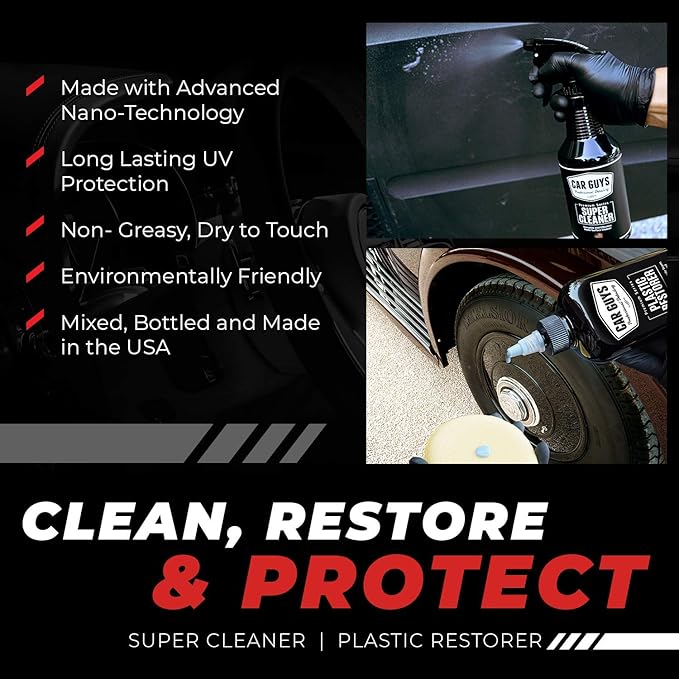 CarGuys Car Detailing Kit | Super Cleaner 18 Oz & Plastic Restorer 8 Oz: Works Best to Clean, Restore and Protect UV Faded Interior or Exterior Vinyl, Rubber, Trim, Tires, Dashboards, and Much More!