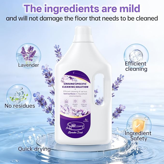 1 L Floor Cleaning Solution Lavender Scent, Compatible with Roborock/Shark/Bissell/Swiffer/IRobot/Eufy Quick Drying Without Residue Suitable for All Robot Vacuums and Wet Dry Dual-Use Vacuum Cleaners