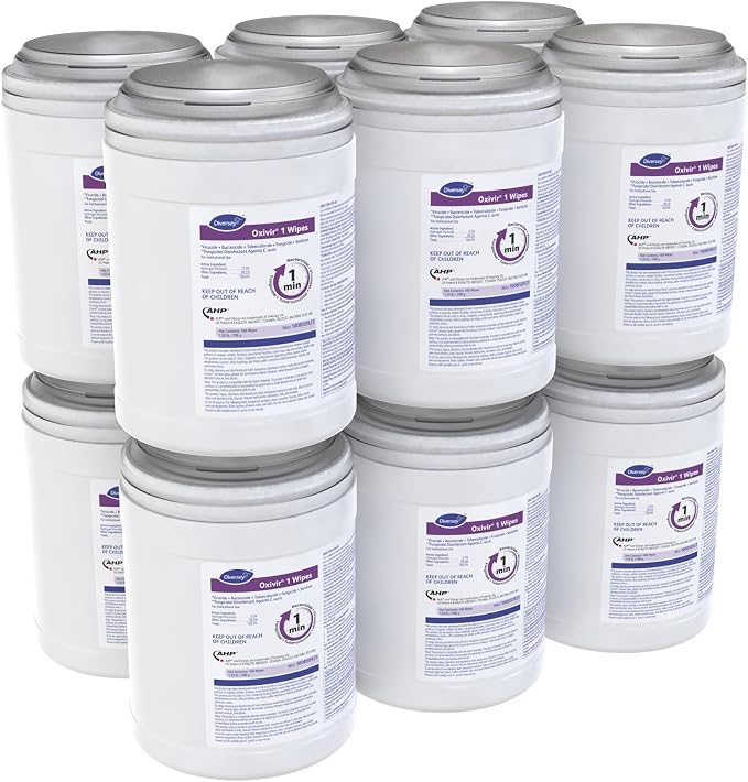 Oxivir Diversey 1 Disinfectant Wipes, AHP Hydrogen Peroxide Cleaner, Multi-Surface Cleaner for Home & Commercial Use, Small Wipes, 160 Count Canister, Case of 12