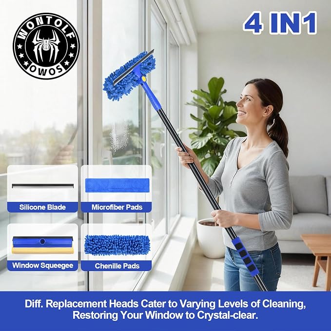 Window Cleaning Kit with Bucket 3 Gallon, 2-in1 Window Squeegee with 79" Long Handle, Professional Window Washing Equipment Cleaner Tool for Home Outdoor Commercial Use