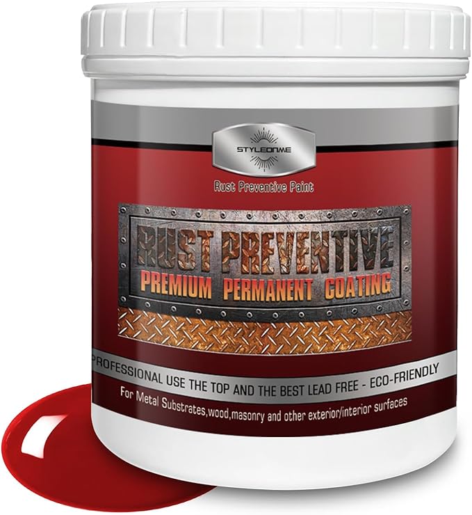styleonme Water-based metallic paint, Anti-Rust Paint, Red 32 Fl Oz, Metal Primer & Preventive Coating, Rust Preventive Paint, Stop Rust and Corrosion Permanently (High-Gloss)