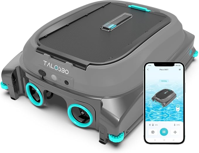 (2026 New) TALOSBO Pleco SK01 Solar Powered Robotic Pool Surface Skimmer with APP Support, Obstacle Avoidance, 7L Filter Basket, Dual Charging Modes for 24/7 Cleaning Deep Grey