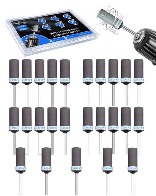 800 Grit Sanding Drums for Dremel Rotary Tools Accessories, 25PCS Sanding Bits Kit for Dremel Sanding Bands with 1/8 inch Shank, Sandpaper Sticks Set for Plastic Wood Metal Grinding Polishing