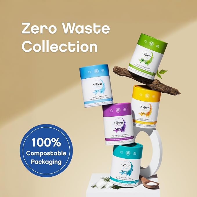 AspenClean | Unscented Dishwasher Pods | Cuts Grease and Grime | Zero Plastic | Non - Toxic | 100% Natural Dishwasher Detergent | EWG Verified - 28 Count