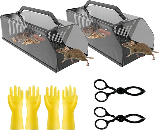 2026 New Humane Rat Trap, Live Animal Trap Outdoor & Indoor Use, Reusable Automatic Continuous Catch Mouse Cage Rodent Trap for Mice, Rats, Chipmunks, Voles, Easy Catch & Release, 2 Pack