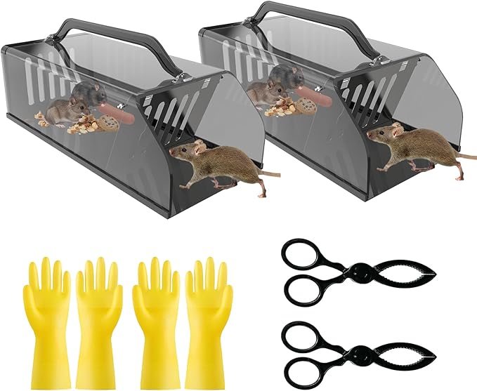 2 Pack Humane Rat Trap, Live Animal Trap Outdoor & Indoor Use, Reusable Automatic Continuous Mouse Cage Rodent Trap for Mice, Rats, Chipmunks, Voles, Easy Catch & Release