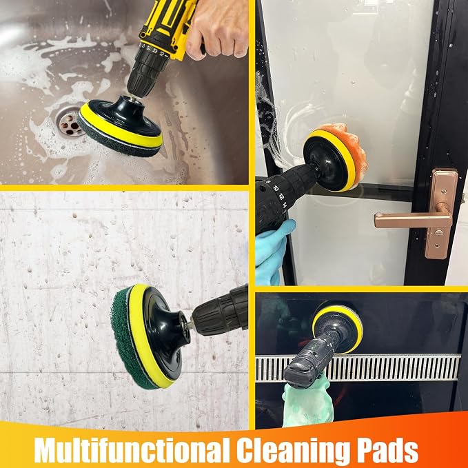 10Pcs Drill Brush Attachment Set, Drill Scrubber Brush Kit Include Scrub Pads, Drill Cleaning Brush Attachment Set for Bathroom, Tub, Tile,Floor, Grout, Boat