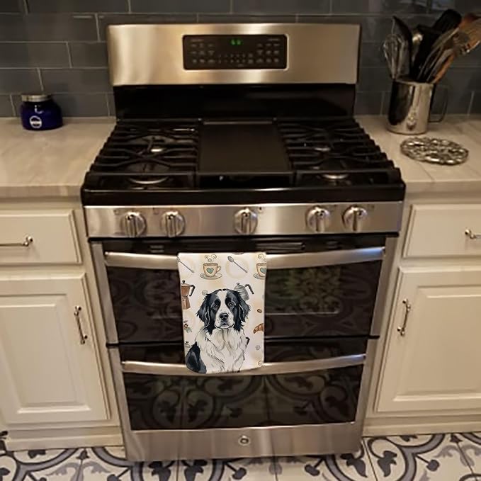 Caroline's Treasures Landseer Newfoundland Coffee Bar Kitchen Towel Velour Plush Front and Cotton Loop Back Machine Washable