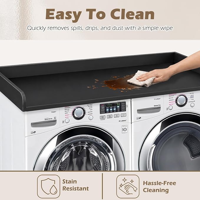 Royxen Washer Dryer Countertop with Solid Wood Core,54“W x 27.5D Laundry Countertop with Edge Rails,Washer and Dryer Topper for Laundry Room Organization (Black)
