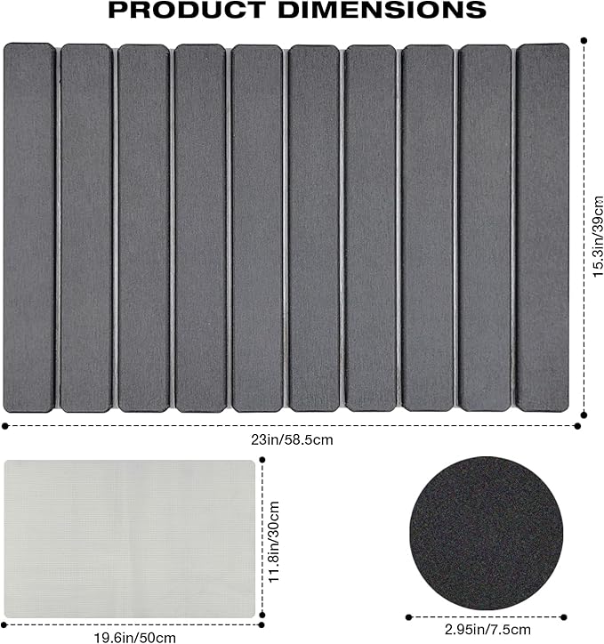 RAIN SPIRIT Large Stone Dish Drying Mat for Kitchen Counter, Diatomaceous Earth Quick Dry Stone Drying , Collapsible Dish Mat Dish Pads for Drying 24"×16" grey