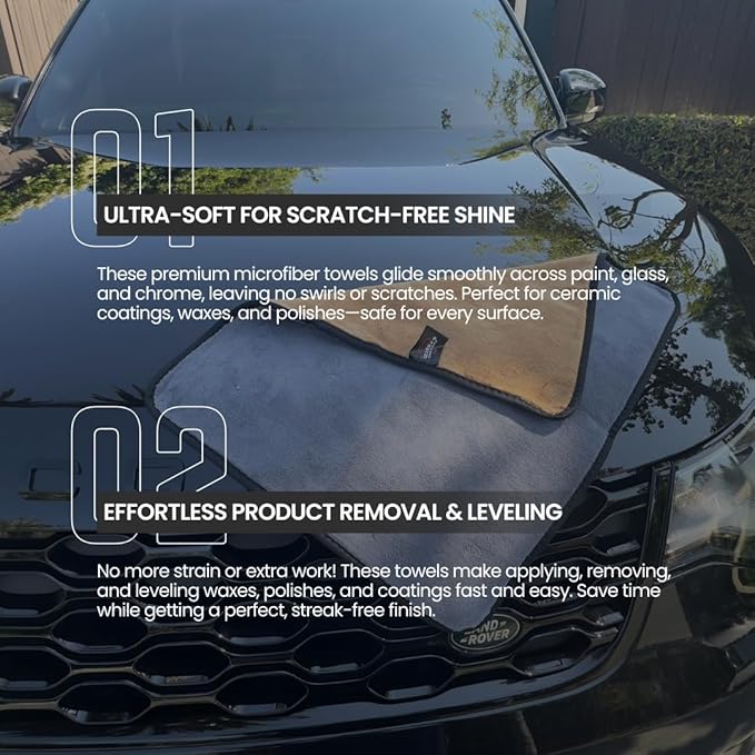 Olvera's Super Plush Microfiber Towels. Ideal for Ceramic Coating, Waxing, Polishing & Quick Detailers | Streak-Free & Gentle on Paint, Ultra-Soft Car Detailing Towel, Delicate Paint Microfiber Towel
