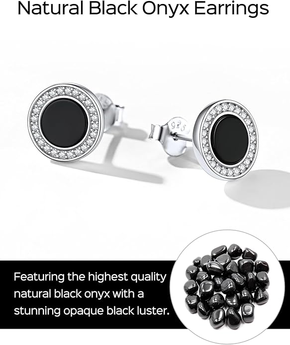 ChicSilver 925 Sterling Silver Viking Rune Natural Black Onyx Stud Earrings For Women Men