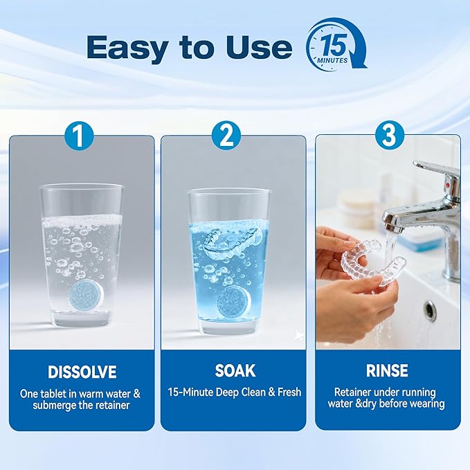 KUNPHY Dentures Cleaning Tablets for Dentures, Mouth Guards (Blue)