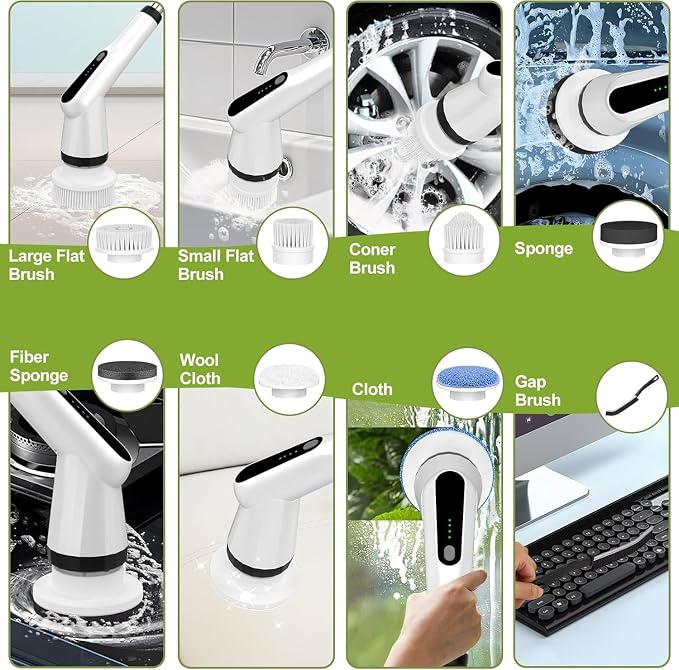 WKY-Electric Spin Scrubber - Upgraded 10-in-1 IPX7 Waterproof Shower Scrubber, Retractable Handle & 2-Speed for Toilet, Bathroom, Bathtub, Tile Floors