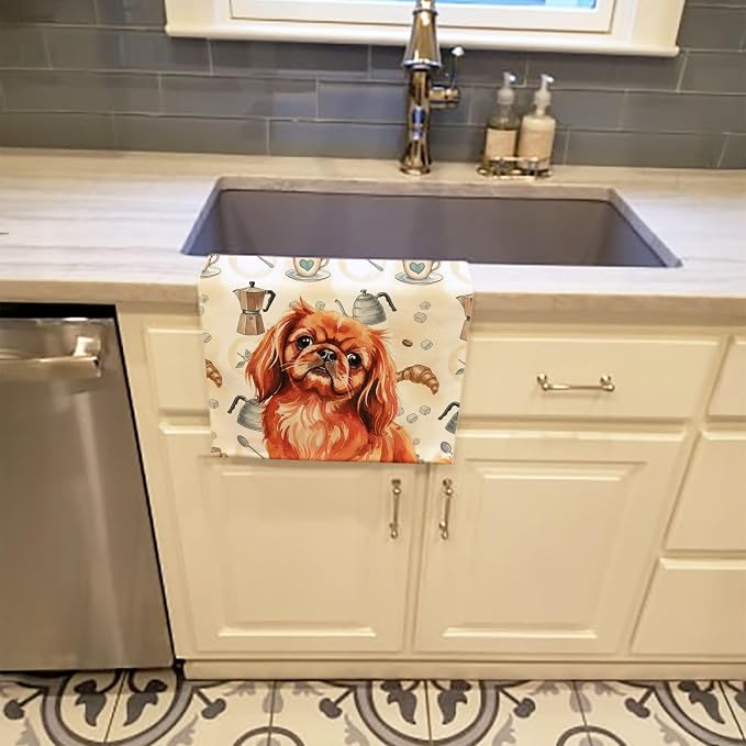 Caroline's Treasures Red Pekingese Coffee Bar Kitchen Towel Velour Plush Front and Cotton Loop Back Machine Washable