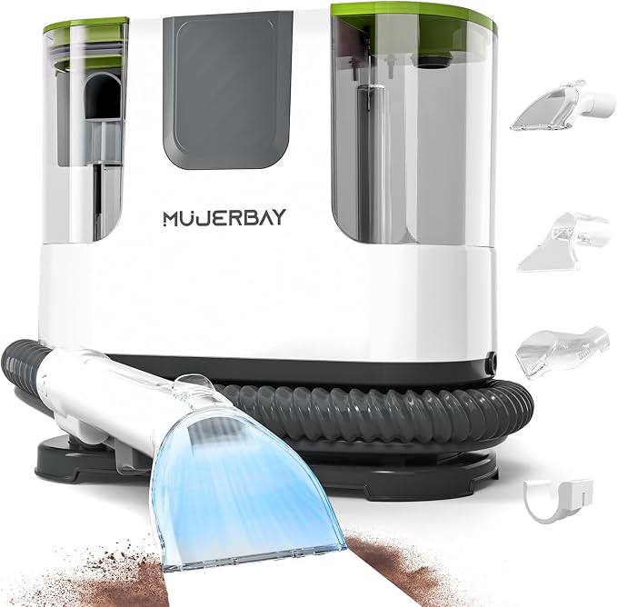 Upholstery Carpet Cleaner Machine, MUJERBAY Portable Spot & Stain Cleaner Shampooer, 360°Universal Wheels & Handle, 1.18-inch Deep Cleaning Machine for Couch, Stairs, Car & Messes.