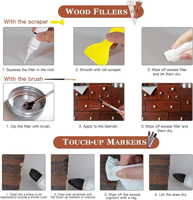 Wood Furniture Repair Kit- 40 Sets, Wood Fillers Hardwood Laminate Repair Kit with 18 Colors Oak Walnut, Wood Putty Touch Up Kit- Cover Wood Scratches, Stains, Holes for Table, Door, Veneer, Cherry