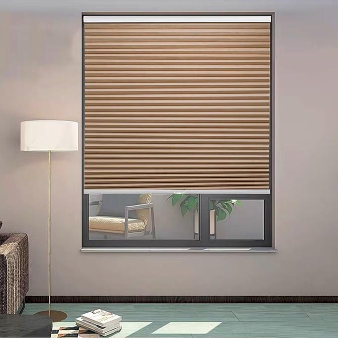 MYshade 1.5-Inch Cellular Cordless Blackout Shades,Thermal Insulating Noise Reducing Waterproof Blinds,Honeycomb Window Treatments for Indoor Light Control (30 W x 72" H, Light Brown)
