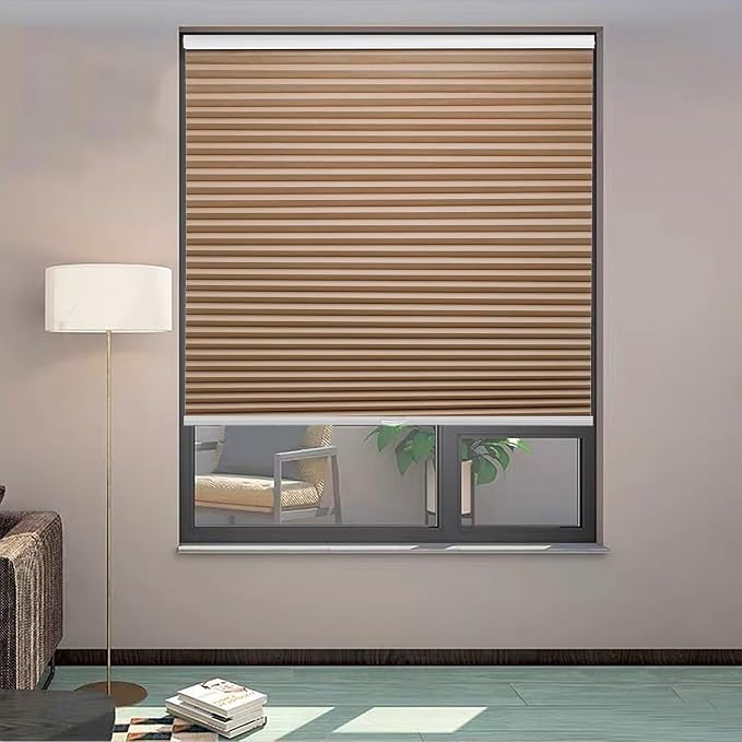 MYshade Cordless Blackout Cellular Shades, 1.5" Honeycomb Window Blinds for Bedroom & Nursery, Thermal Insulated, Noise Reducing, Privacy Shades, Inside or Outside Mount (34" W x 72" H, Light Brown)