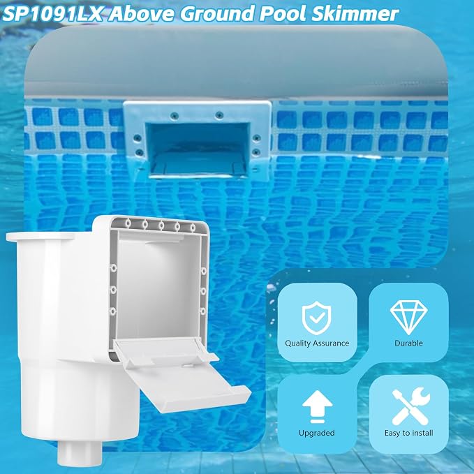SP1091LX Universal Above Ground Pool Skimmer Kit, 6-Inch Thru-Wall Surface Skimmer Replacement for Hayward SP1090, SP1091ES, SP1095ES, Complete Set with Basket, Weir Door and Accessories