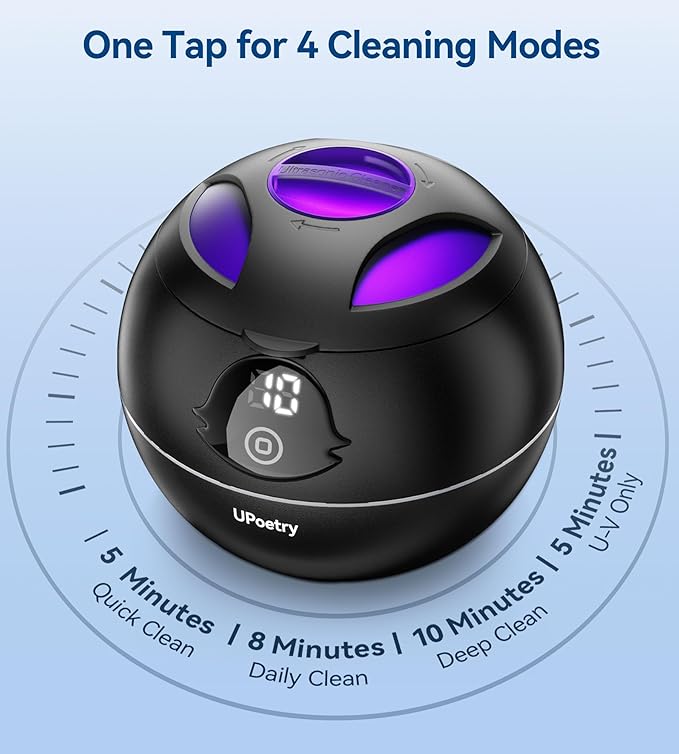 Ultrasonic Retainer Cleaner, 45kHz Retainer Cleaner Machine with Digital Timer & 4 Modes, 200ML Portable Dental Cleaning Pod for Aligners, Dentures, Night Guards, Braces, Jewelry, Black