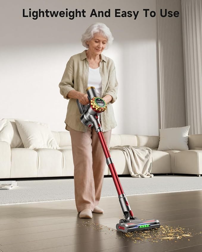 AIPOWAY Cordless Vacuum Cleaner 580W 50Kpa Vacuum Cleaners for Home, 65 Mins Battery Stick Vacuum Anti-Tangle, Self-Standing, 8-in-1 Lightweight Vacuum for Hardwood Floor/Carpet/Pet Hair