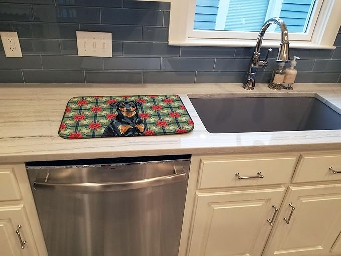Caroline's Treasures Beauceron Christmas PoinsettIas Dish Drying Mat Absorbent Dish Drying Mat Pad for Kitchen Counter Dish Drainer Mat for Countertop, 14 x 21", Multicolor