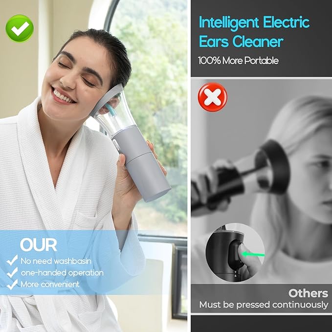 Ear Wax Removal, Electric Ear Cleaning Kit Effective & Safe Ear Cleaner Irrigation Flushing System 4 Pressure Modes for Ear Wax Buildup, Water Resistant Ear Cleaning Tool USB Rechargeable