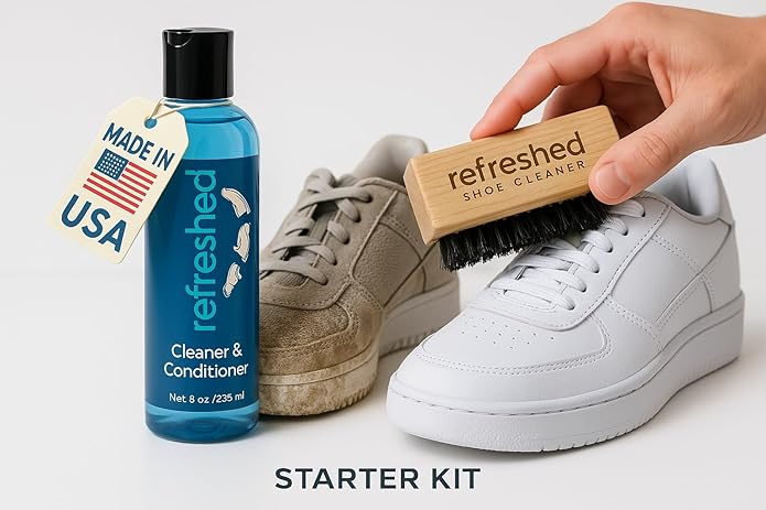 & Conditioner | 1x Cleaning Solution, 1x Brush - Easily Clean Suede, Leather, Nubuck, Canvas and Mesh Shoes - White Sneakers | Shoe Cleaning Kit