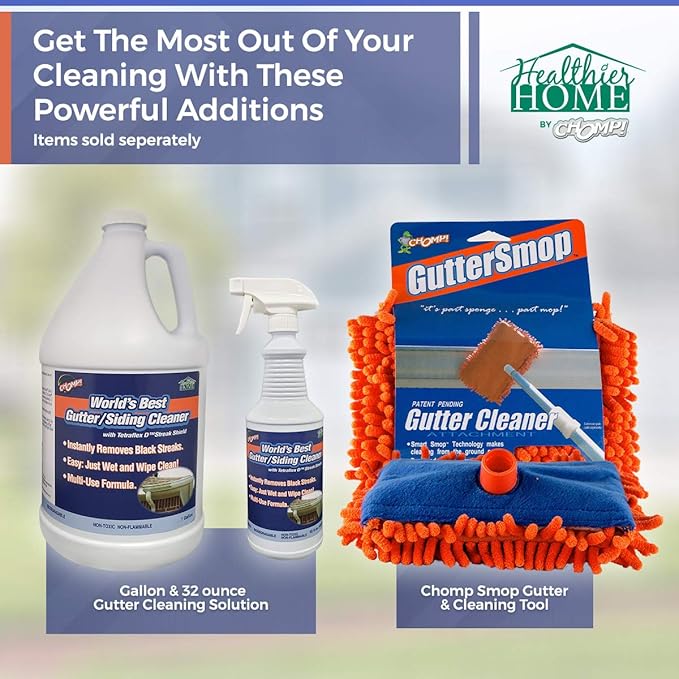Chomp! Microfiber Gutter Cleaner Tool: Ultimate Gutter Cleaning Smop for All Types of Rain Gutters, Siding and Metal Trim - Instantly Clean Black Streaks, Mold, Mildew, Algae, Dirt and More