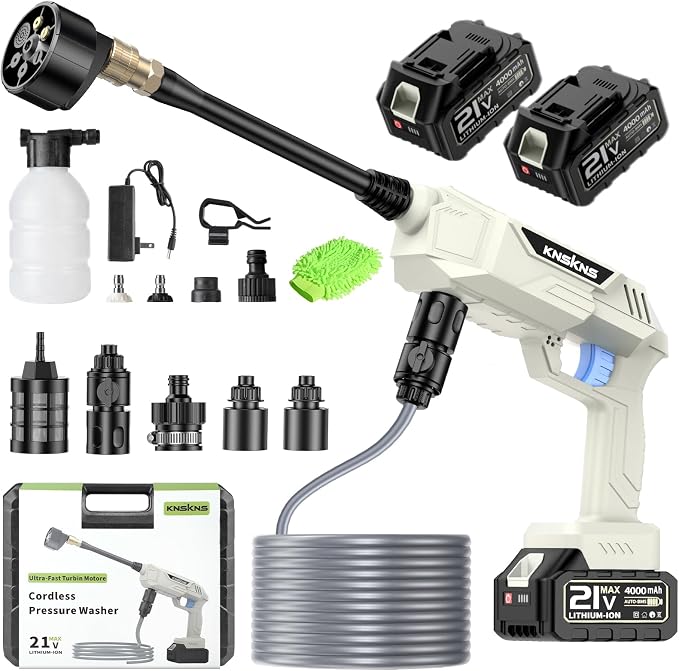 Cordless Wash Machine, Electric Car Washer with 21V Battery×2 & Charger, Portable Handheld Washer with 6-in-1 Nozzle & Foam Cannon for Home